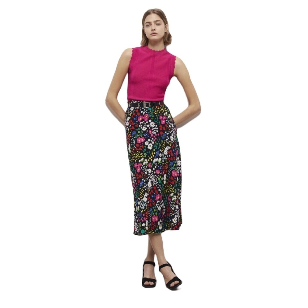 The Kooples Multicolor Floral Printed Midi Skirt Size 1 (Small)